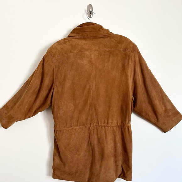 Vintage 90’s Funnel Neck Camel Oversized Retro Suede Jacket Shoulder Pads - Picture 9 of 15
